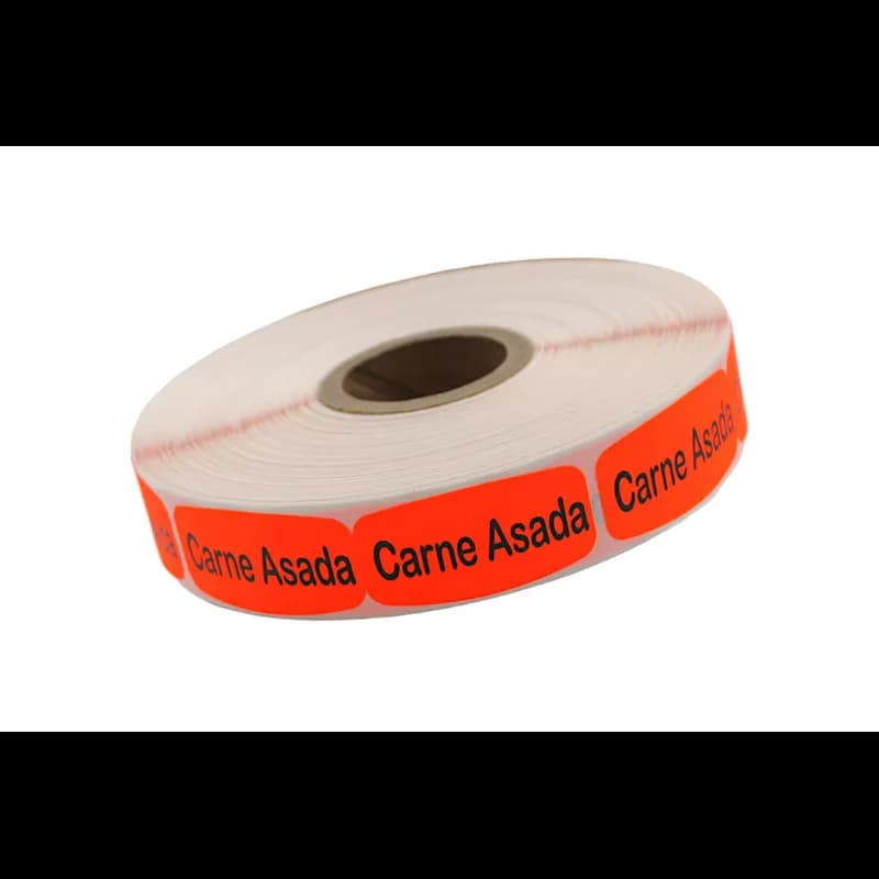 Carne Asada Spanish Label 0.625X1.25 IN Black Fluorescent Red Short Oval 1000 Count/Roll 50 Rolls/Case 50000 Count/Case