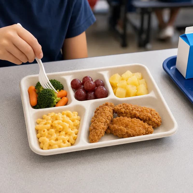 Savaday® Cafeteria & School Lunch Tray 8X10X1 IN 5 Compartment Molded Fiber Kraft Rectangle 500/Case