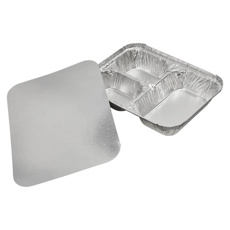 Victoria Bay Take-Out Container Base & Lid Combo With Paper Lid 8X6.5X1 IN 3 Compartment Aluminum Silver 250/Case