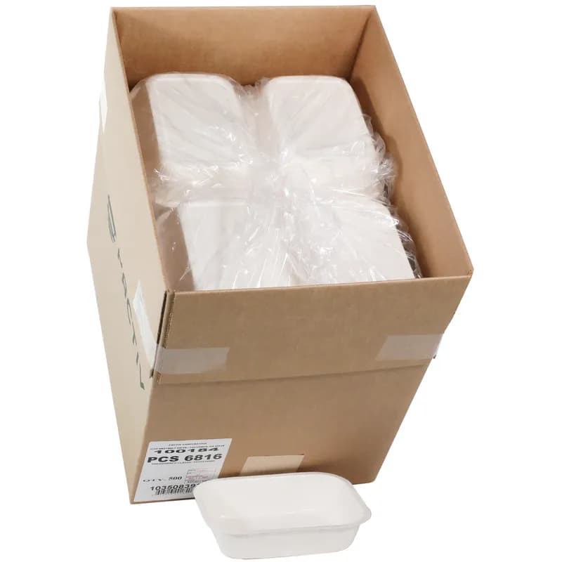 Pressware® Classic Stoneware Take-Out Tray Base 6X7.875X1.75 IN Paperboard White Brown Rectangle 500/Case
