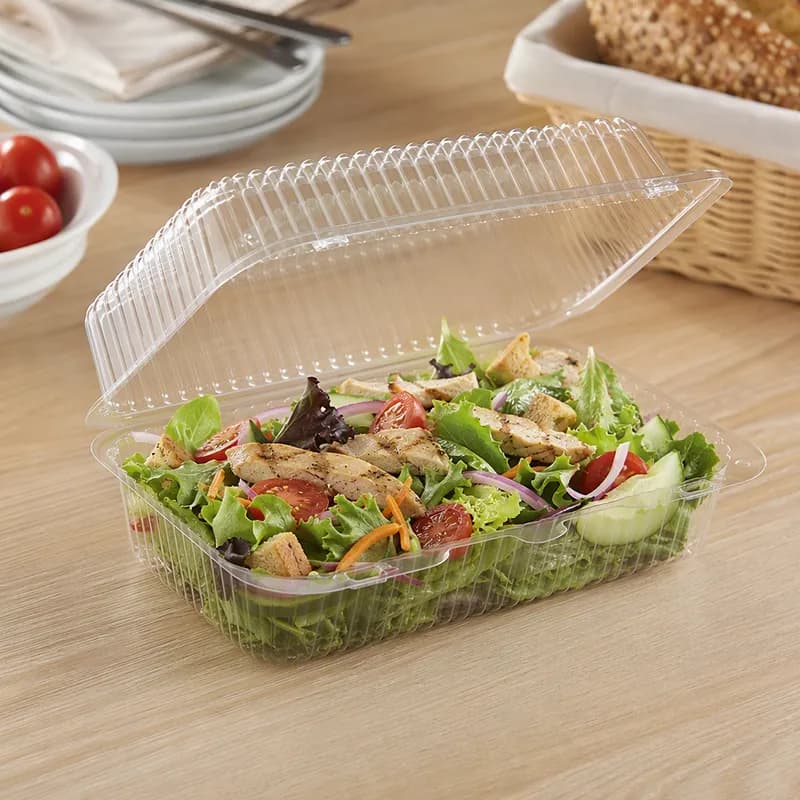 Essentials Take-Out Container Hinged With Dome Lid 8.875X5.3125X3.375 IN RPET Clear Rectangle Bar Lock 500/Case