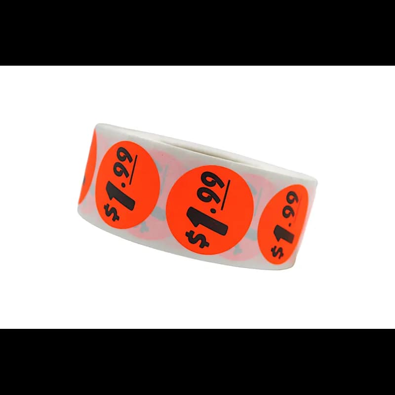 1.99 Price Label 1.25 IN Black Fluorescent Red Circle 1000 Count/Roll 50 Rolls/Case 50000 Count/Case