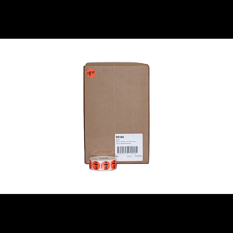 1.99 Price Label 1.25 IN Black Fluorescent Red Circle 1000 Count/Roll 50 Rolls/Case 50000 Count/Case