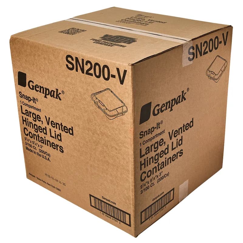 Take-Out Container Hinged Large (LG) 9.25X9.25X3 IN Polystyrene Foam White Square Vented 200/Case