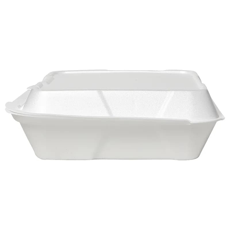 Take-Out Container Hinged Large (LG) 9.25X9.25X3 IN Polystyrene Foam White Square Vented 200/Case