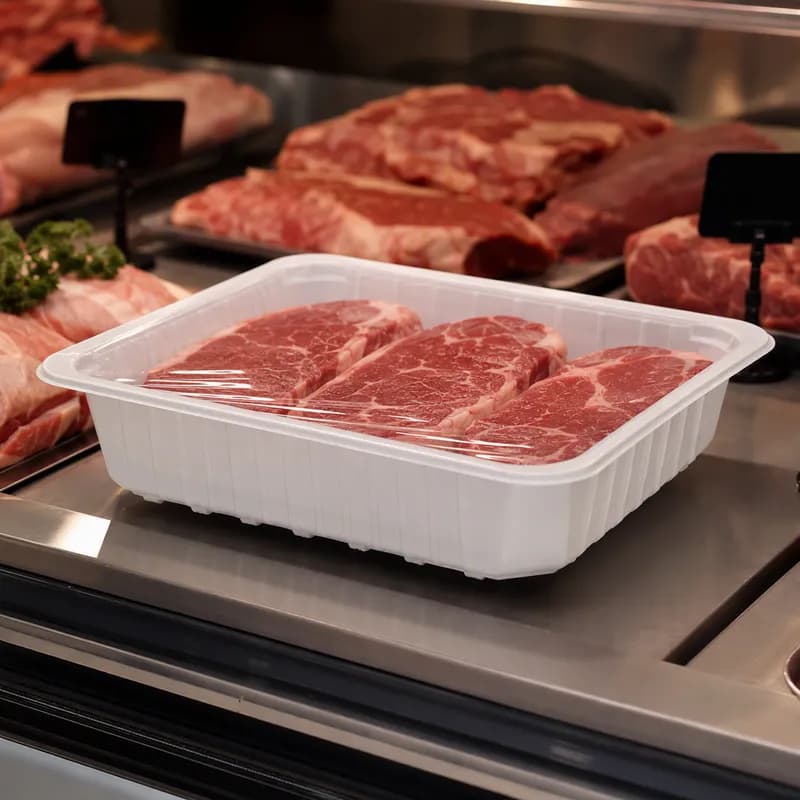 MAPfresh® 5 Meat Tray 12.44X10.28X2.5 IN PP White Rectangle Barrier 1656/Skid