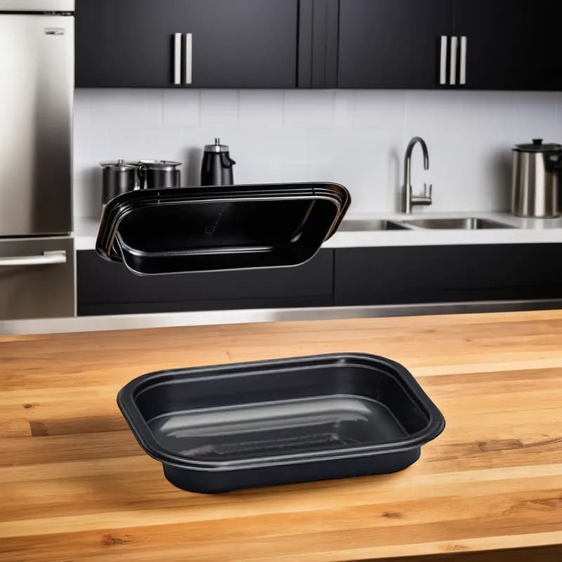 Take-Out Container Base 6.5X5X1.1 IN Plastic Black Oval 500/Case
