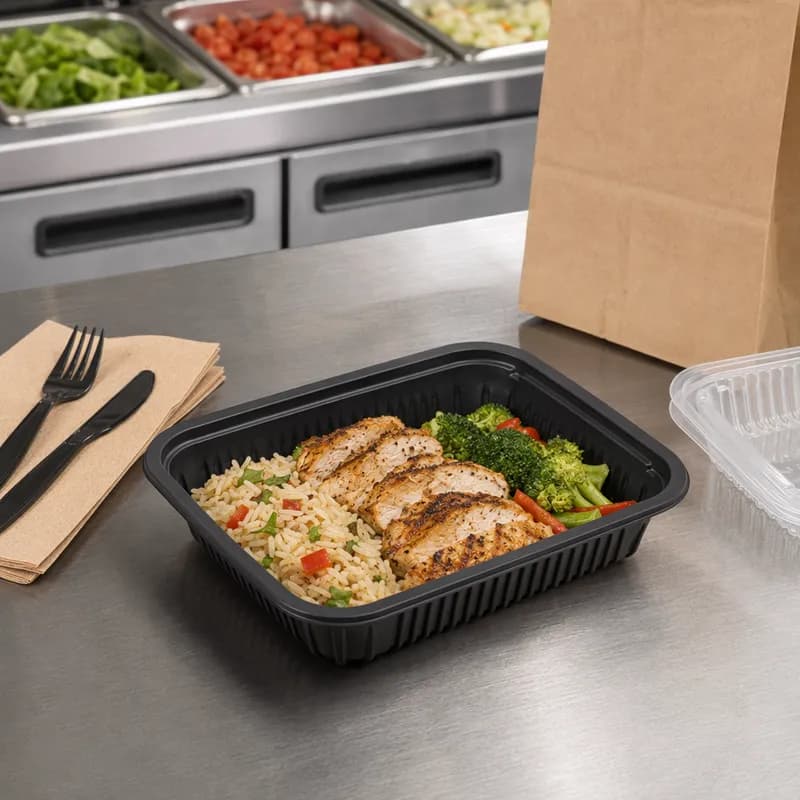 Take-Out Container Base 24 OZ PP Black Rectangle 250/Case