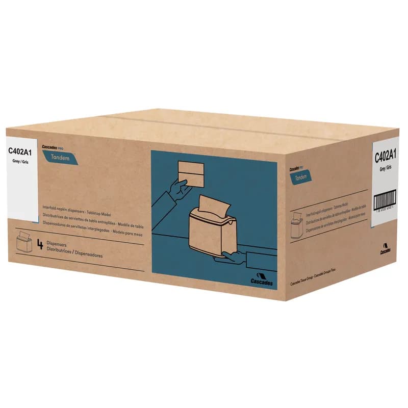 Cascades PRO Tandem® Napkin Dispenser 8.2X6.1X6.3 IN Gray Interfold Tabletop 4/Case