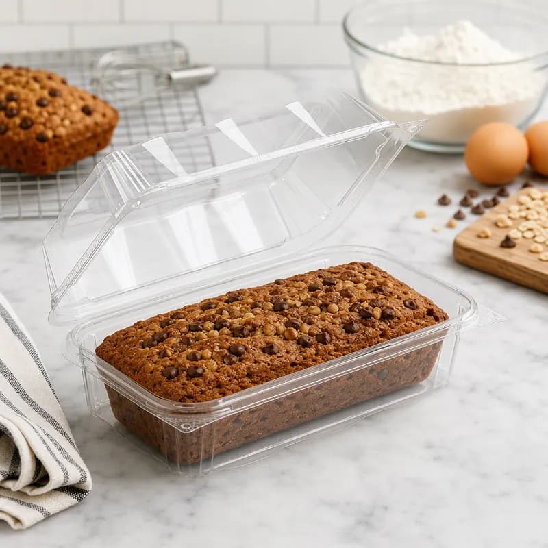 Essentials CrystalFresh® Cookie Loaf Hinged Container With Dome Lid 9.3125X5.3125X3.25 IN RPET Clear Rectangle 192/Case