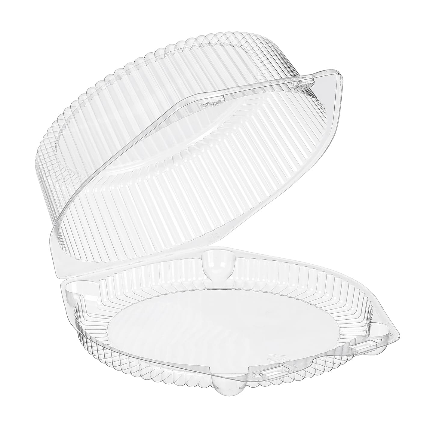 Essentials SureLock Pie Hinged Container With High Dome Lid 8X8.375X3.0625 IN RPET Clear Round 200/Case
