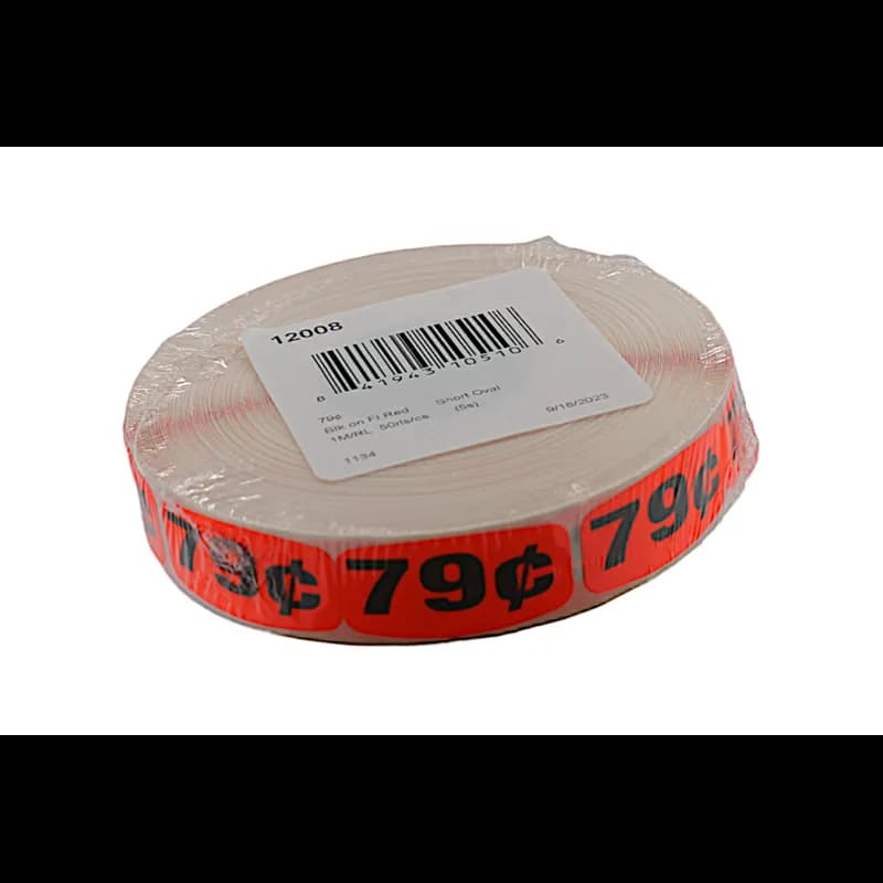 79¢ Price Label 0.625X1.25 IN Black Fluorescent Red Short Oval 1000 Count/Roll 50 Rolls/Case 50000 Count/Case