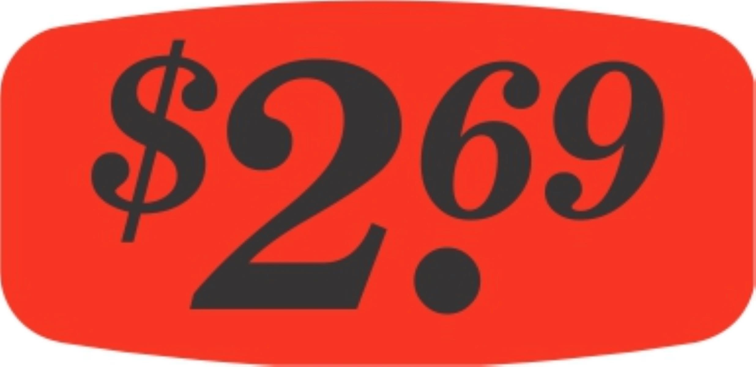 2.69 Price Label 0.625X1.25 IN Black Fluorescent Red Short Oval 1000 Count/Roll 50 Rolls/Case 50000 Count/Case