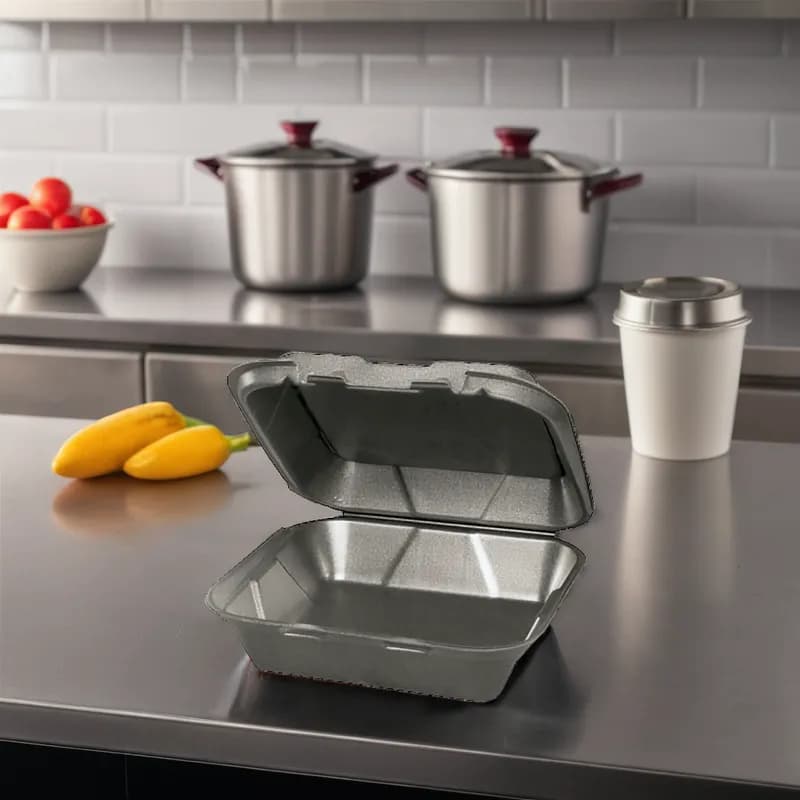Snap-it Take-Out Container Hinged 9X9X3 IN Polystyrene Foam Black Square 200/Case