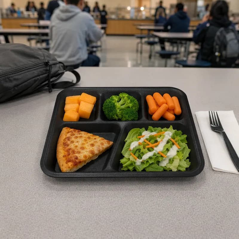 Cafeteria & School Lunch Tray 5 Compartment Polystyrene Foam Black 500/Case