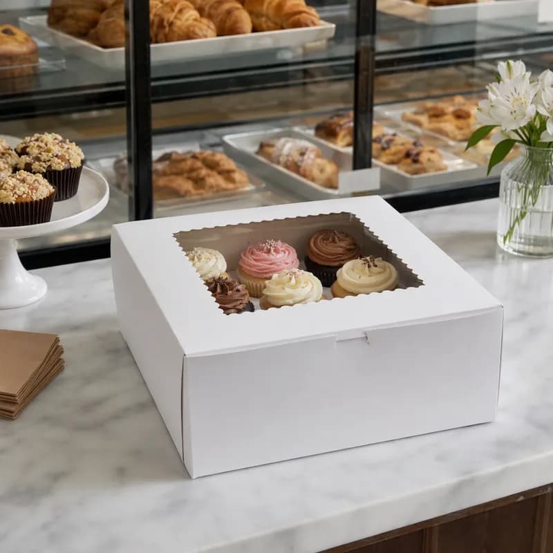 Bakery Box 12X12X5 IN Paperboard White Corner Lock 1-Piece With Window 100/Case