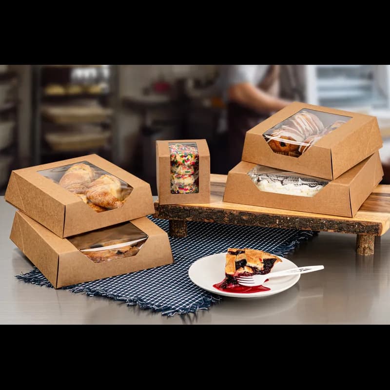 VISIONS Bakery Box 9.43X9.43X2.5 IN Paperboard PET Kraft With Window 100/Case