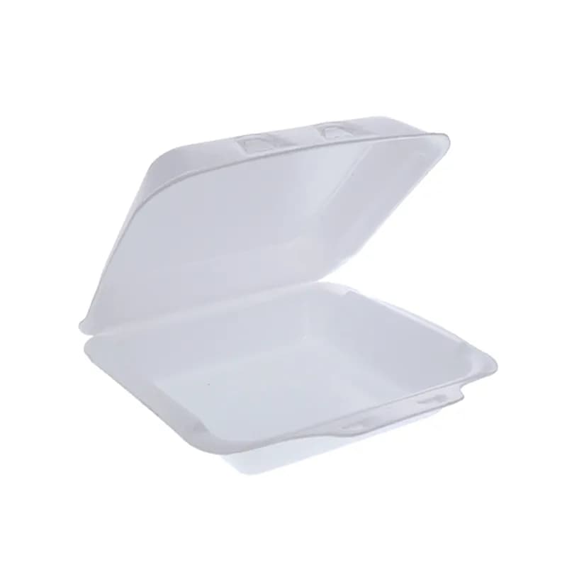 Take-Out Container Hinged Small (SM) 7.5X8X2.6 IN Polystyrene Foam White Square 150/Case
