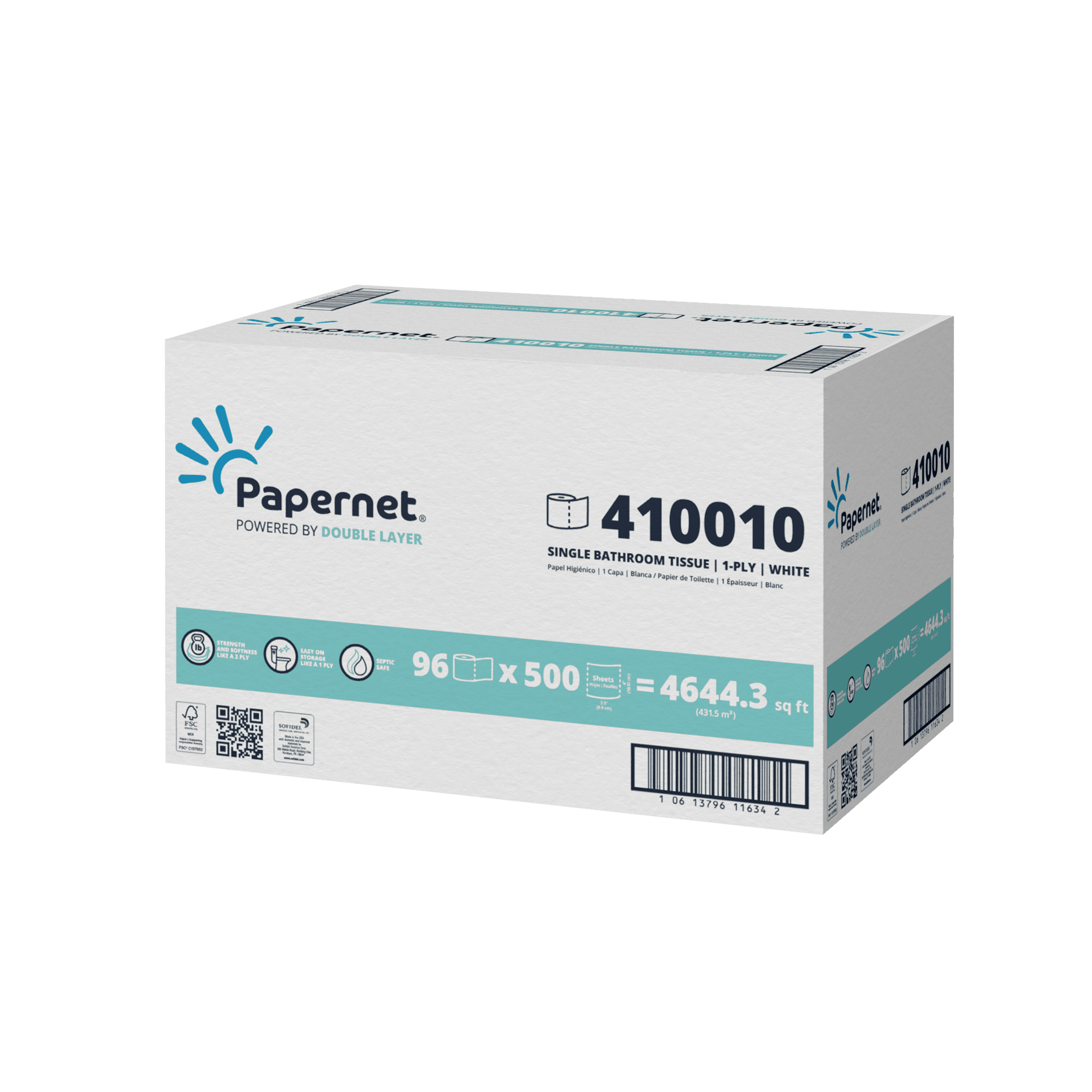 Papernet Double Layer Toilet Paper & Tissue Roll 3.5IN X146FT 1PLY White Embossed 1.61IN Core Diameter 96 Rolls/Case