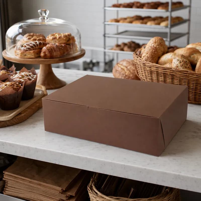 Bakery Box 14X10X4 IN Paperboard Chocolate Corner Lock 1-Piece 100/Case