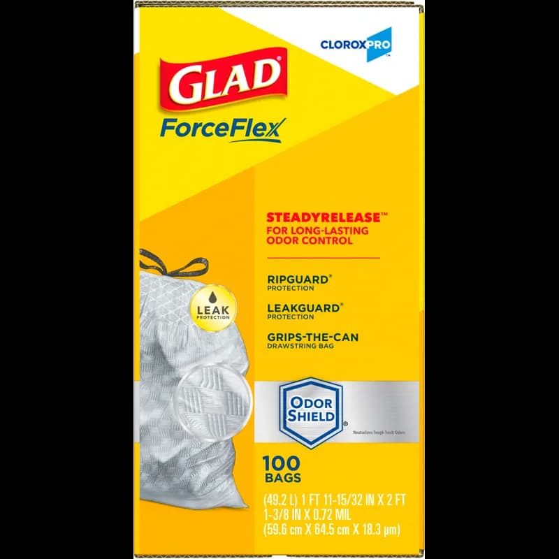 Glad® ForceFlex Can Liner 13 GAL White Plastic With Drawstring Closure Tall Kitchen 100/Case