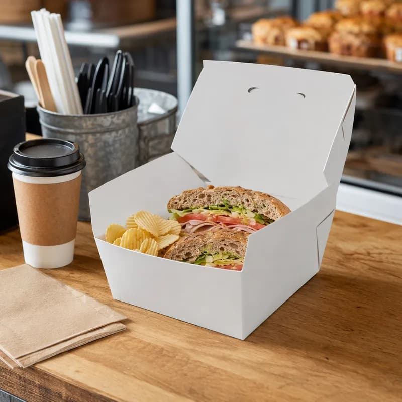 Bio-Pak® #8 Sandwich Take-Out Box 6X6.75X5.43 IN White 40 Count/Pack 6 Packs/Case