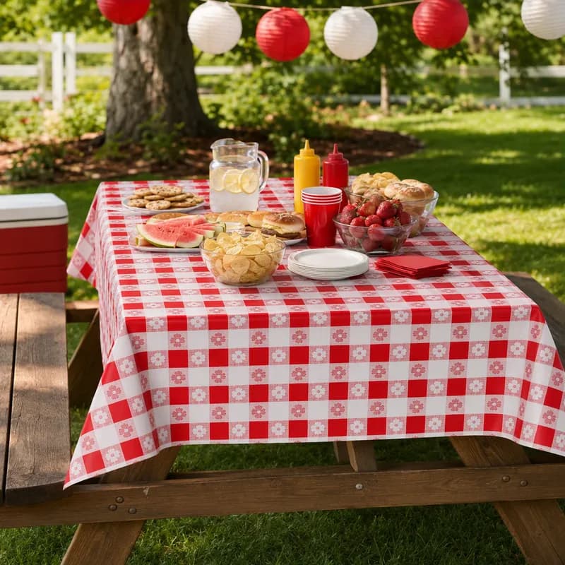 Table Cover Roll 40X3600 IN Plastic Red Gingham 1/Roll