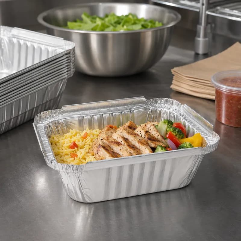 Take-Out Container Base 8X6X2 IN Aluminum Silver Oblong 500/Case