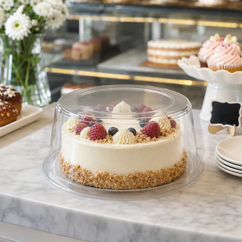 Lid High Dome 9X3.13 IN 1 Compartment PET Clear Round For Cake Bakery Container Smooth Unhinged 80/Case