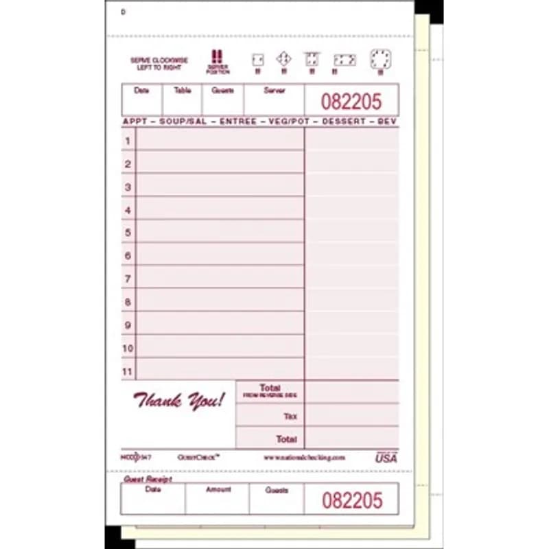 Guest Check 7.25X4.25 IN Maroon 3-Part Carbonless Medium 250 Count/Box 8 Box/Case