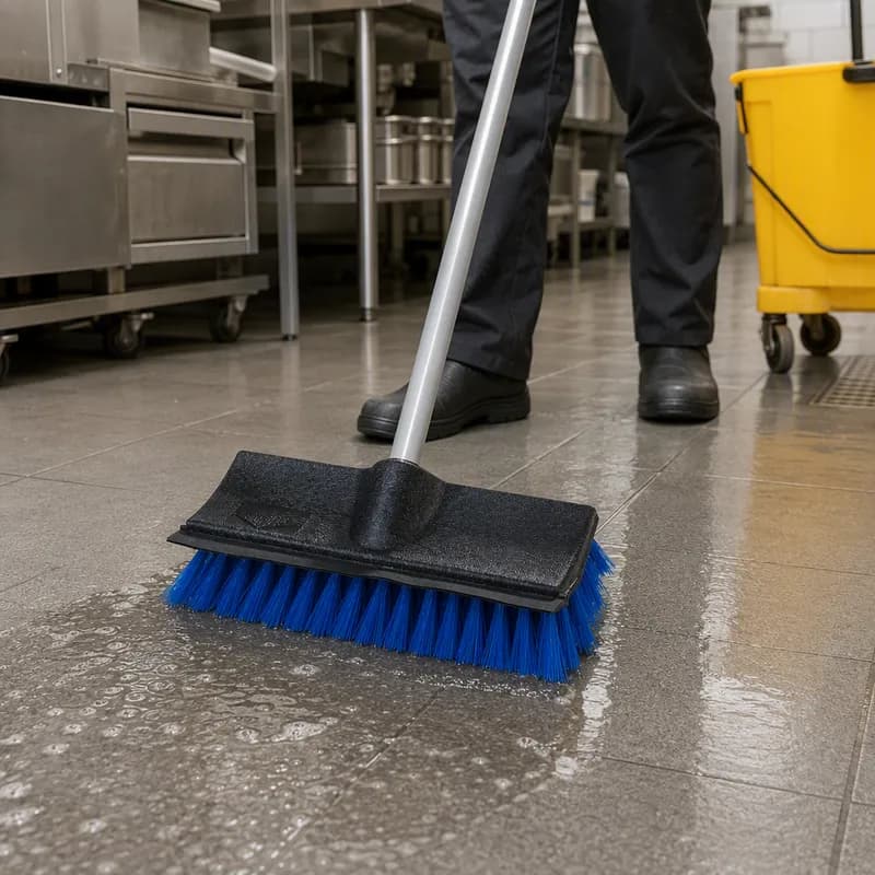 Carlisle Foodservice Products® Flo-Pac® Floor Brush 10 IN Plastic Polypropylene (PP) Blue With Squeegee 1/Each