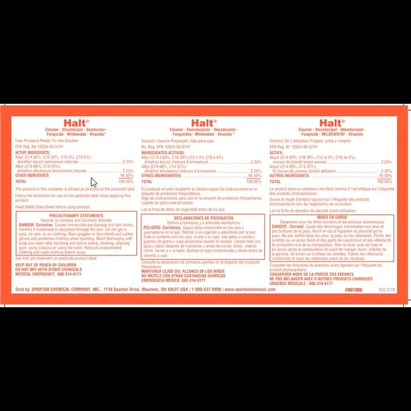 Halt Clean on the Go Product Label Vinyl White 1/Each
