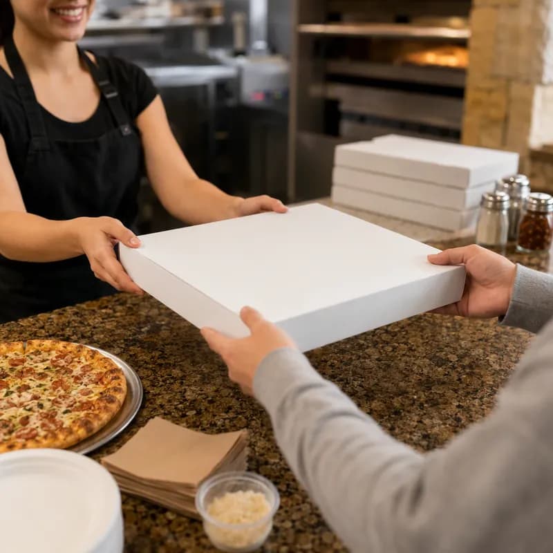 Pizza Box 14X14X1.875 IN White Plain Corner Lock 100/Bundle