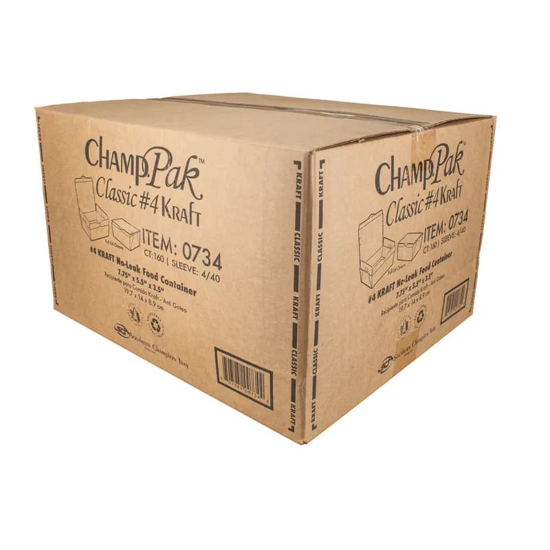 ChampPak #4 Take-Out Box Fold-Top 7.75X5.5X3.5 IN Paper Kraft Rectangle 160/Case
