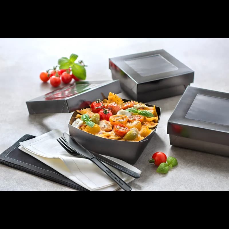 Take-Out Box Base & Lid Combo 6.1X6.1X2 IN Corrugated Paperboard Black Square 25 Count/Pack 4 Packs/Case 100 Count/Case