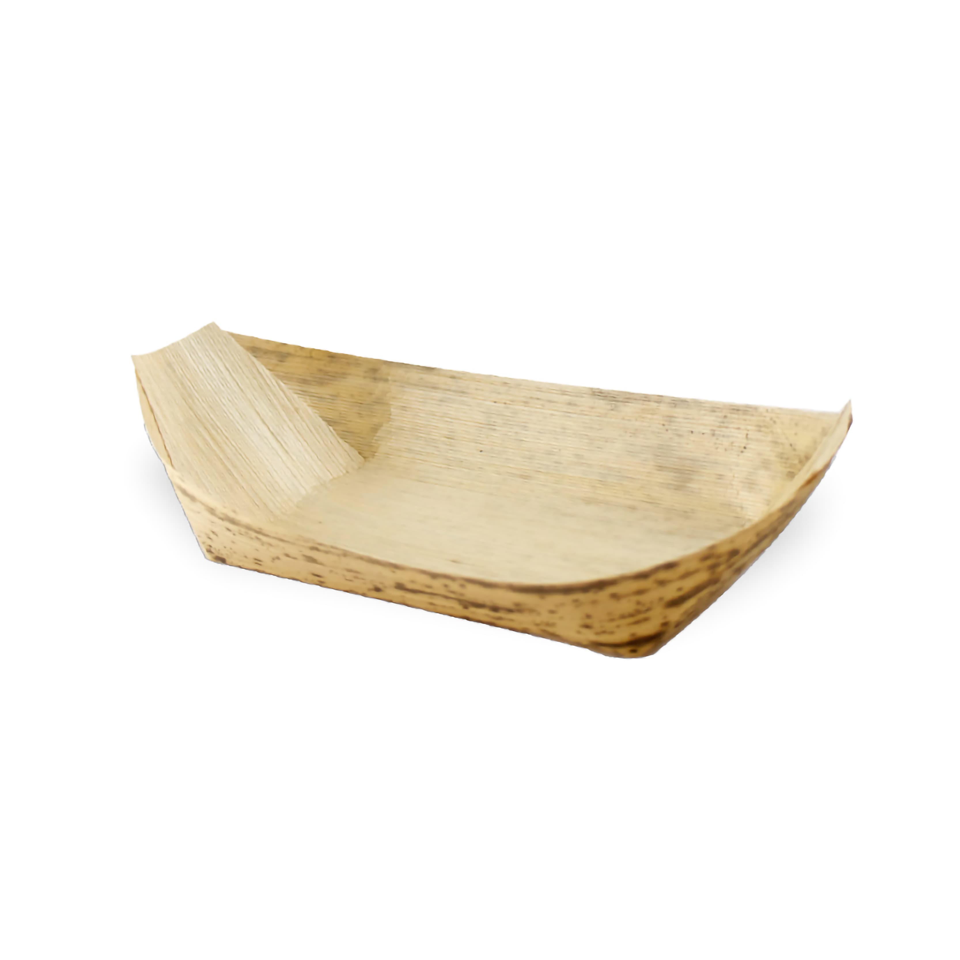 Food Tray Medium (MED) 0.3125 LB Bamboo Leaf Natural Boat 100 Count/Pack 5 Packs/Case 500 Count/Case