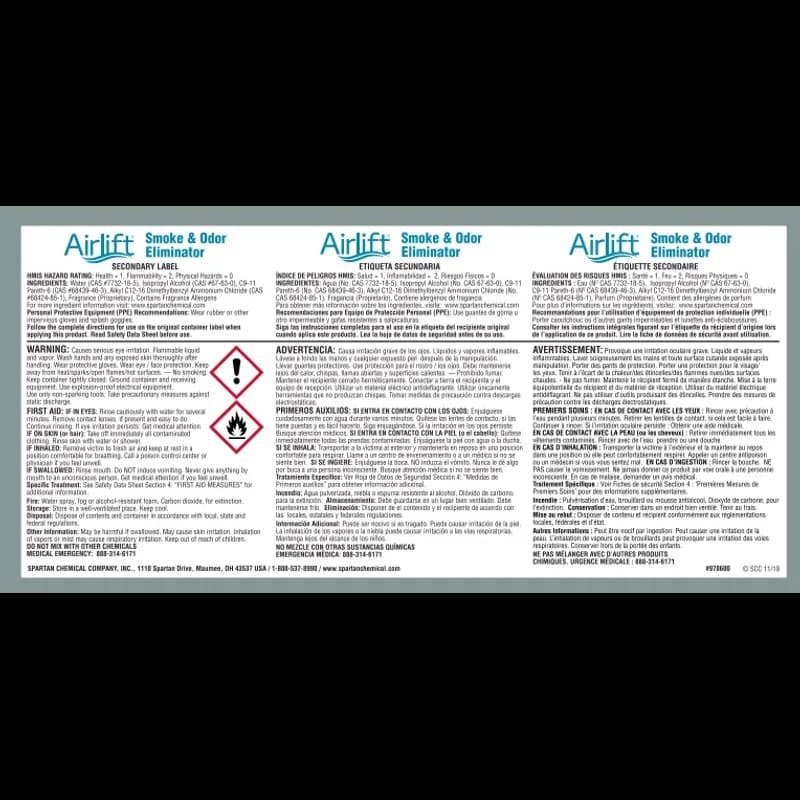 Airlift Smoke and Odor Eliminator Product Label Paper 1/Each