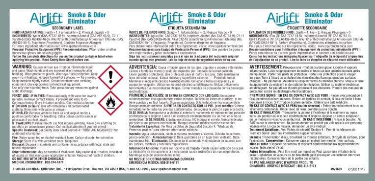 Airlift Smoke and Odor Eliminator Product Label Paper 1/Each