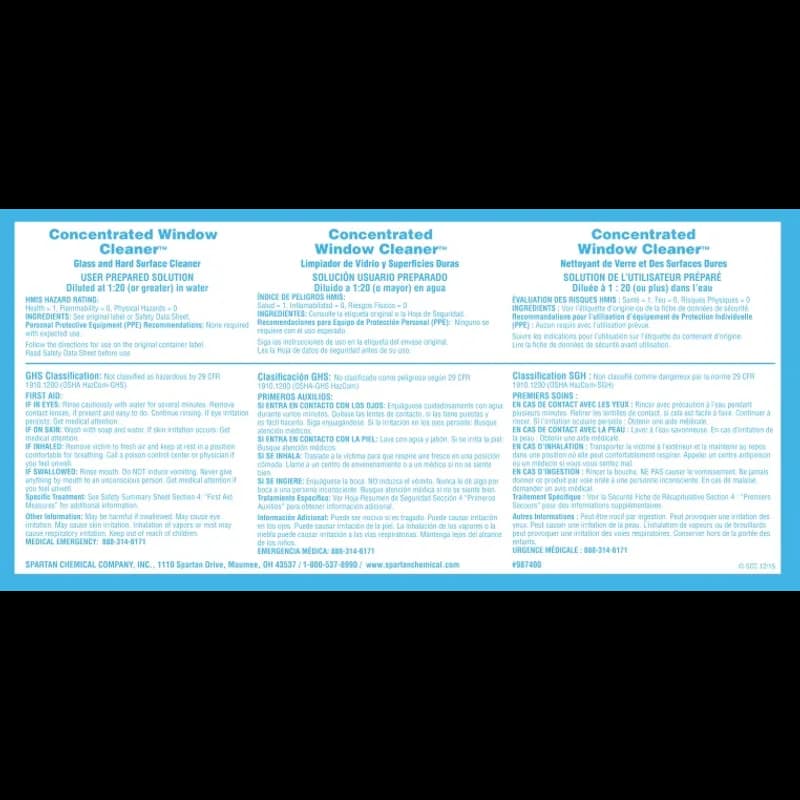 Concentrated Window Cleaner Product Label Paper 1/Each