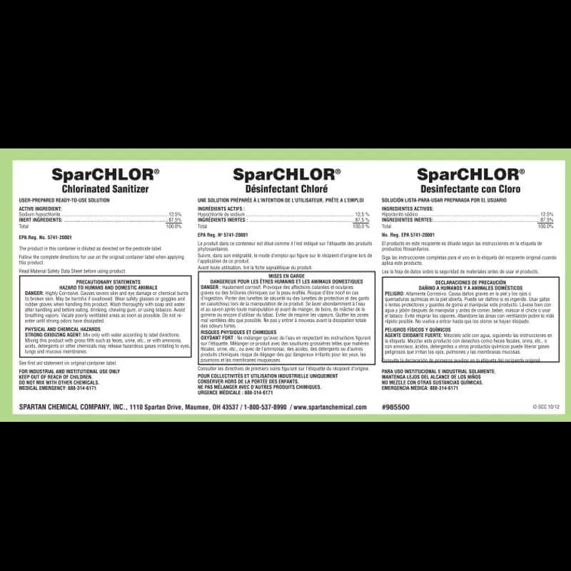 SparChlor Product Label Paper 1/Each