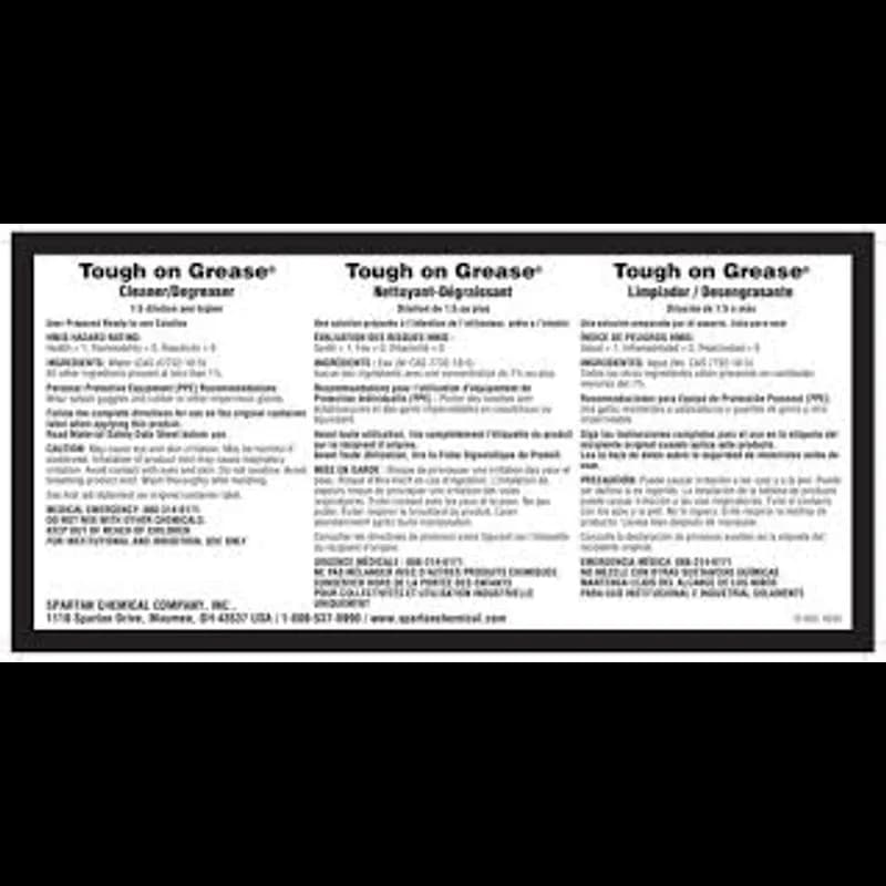Tough on Grease Product Label Paper 1/Each