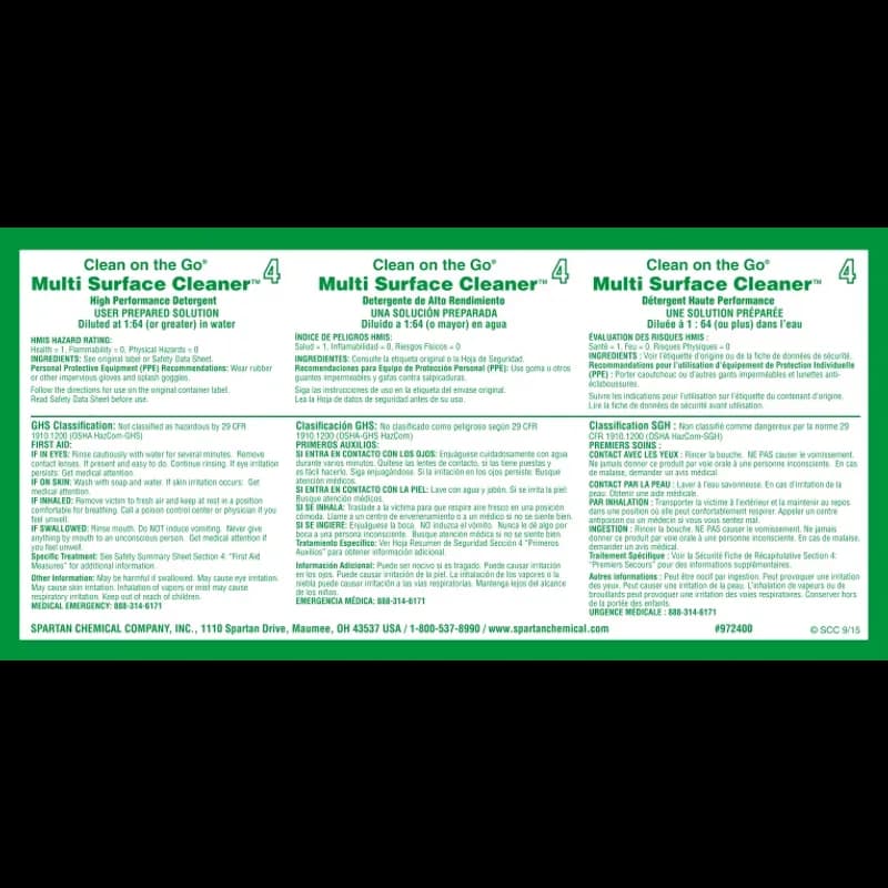 Clean on the Go Multi Surface Cleaner 4 Product Label Paper 1/Each