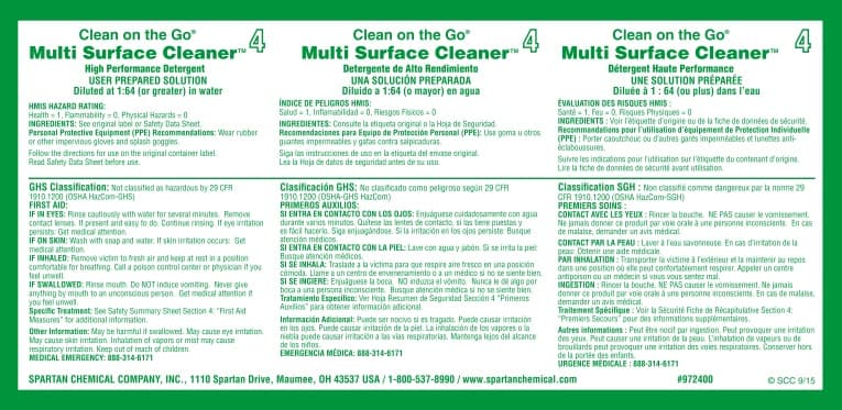 Clean on the Go Multi Surface Cleaner 4 Product Label Paper 1/Each