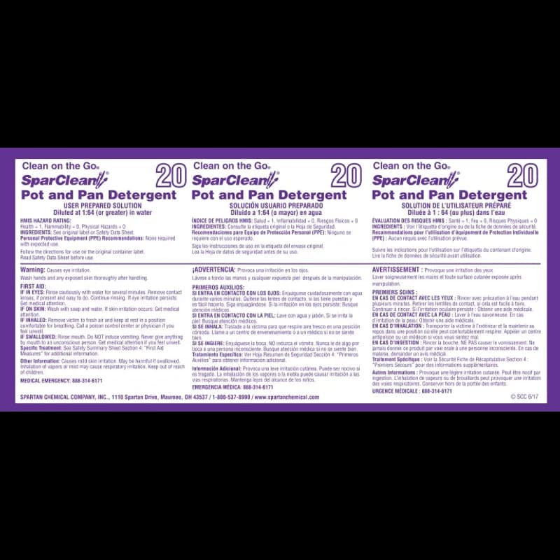Clean on the Go SparClean Pot & Pan Product Label Paper 1/Each