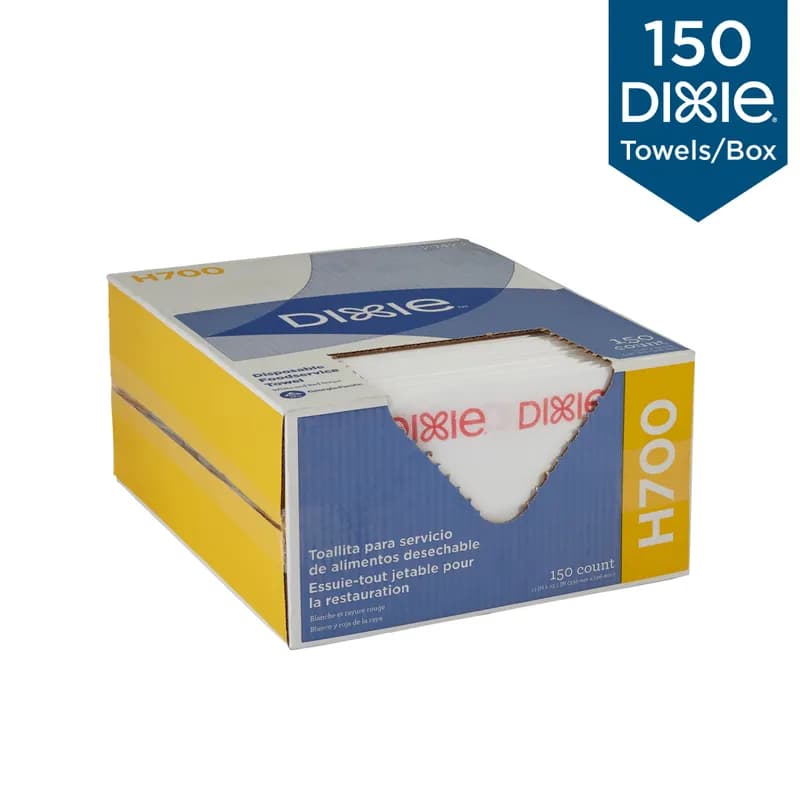 Dixie® Foodservice Cleaning Towel 23.5X13 IN Medium 1 White Red Stripe Disposable Reusable With Box 150/Case