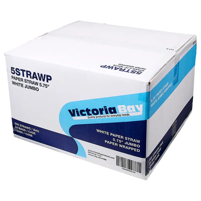 Victoria Bay Jumbo Straw 5.75 IN Paper White Wrapped 12000/Case