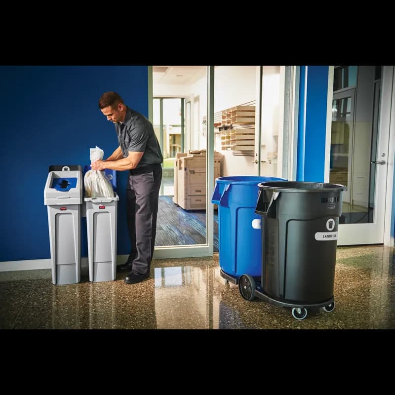 Slim Jim® 2-Stream Landfill Mixed Recycling Bin 21.31X12.5X38.13 IN 46 GAL 184 QT Gray Resin With Hinged Lid Slim 1/Each