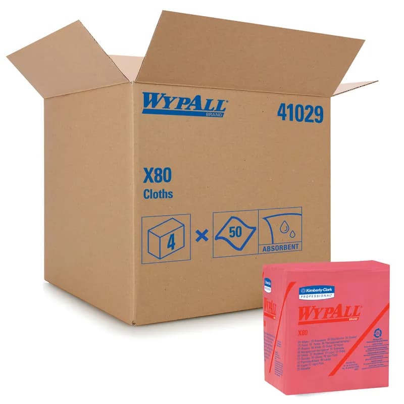 WypAll® X80 Cleaning Towel 12.5X12 IN Heavy Duty HydroKnit Red 1/4 Fold 50 Count/Pack 4 Packs/Case 200 Count/Case