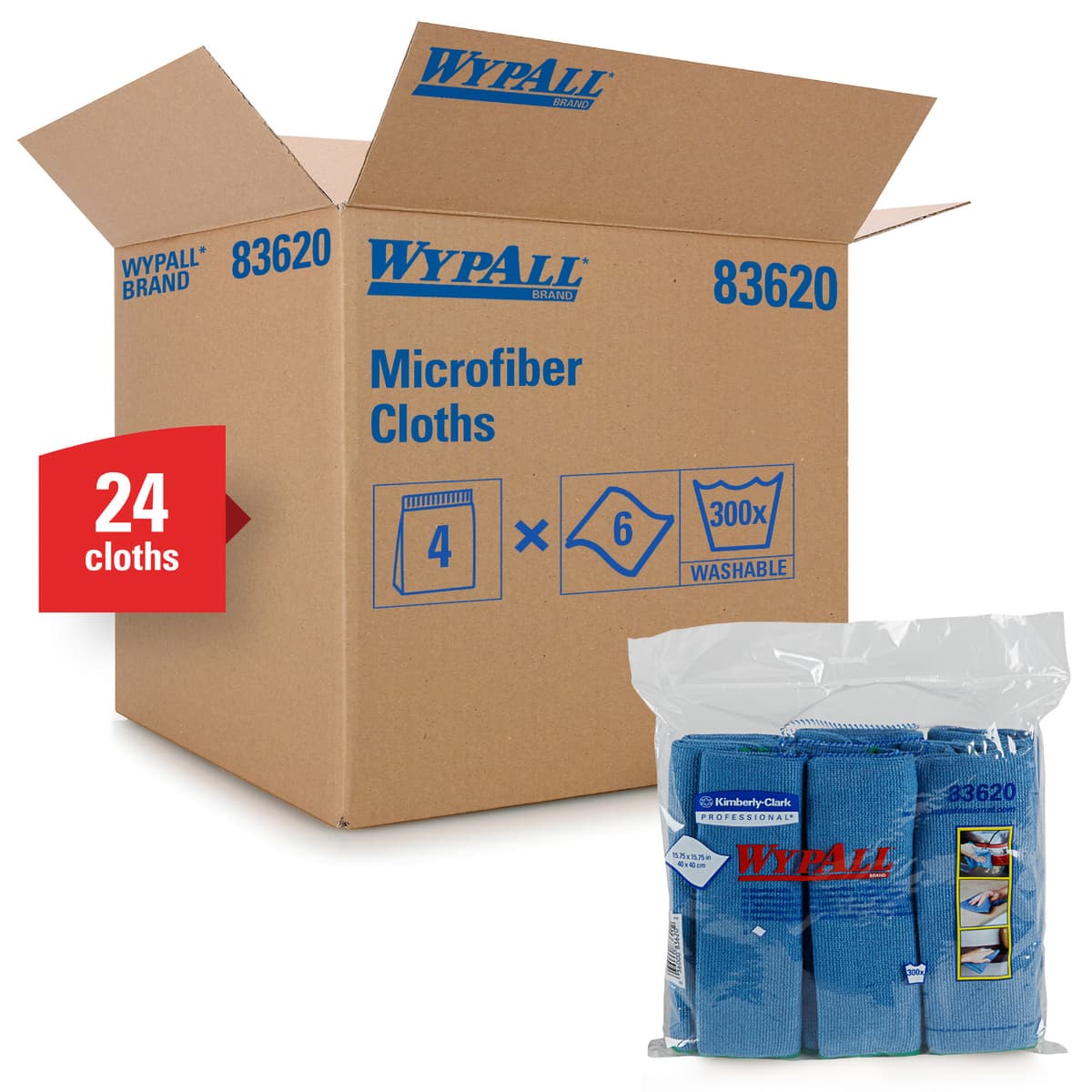 WypAll® Cleaning Cloth 15.75X15.75 IN Microfiber Blue Microban 6 Count/Pack 4 Packs/Case 24 Count/Case
