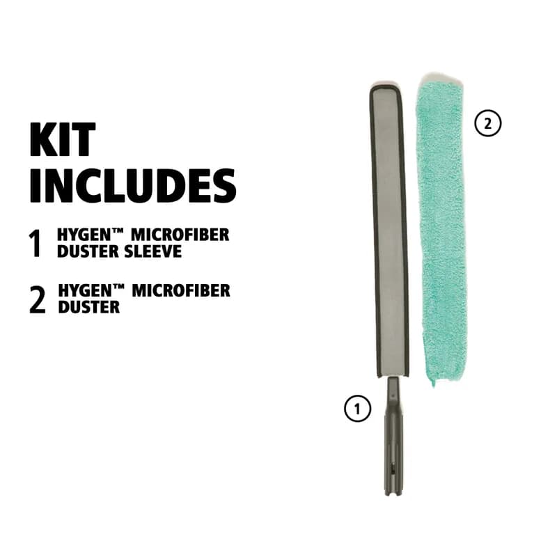 Hygen™ Dusting Wand & Duster 28.75X3.25X1.50 IN Microfiber Black Green Reusable Quick Connect Flexi Wand 6/Case